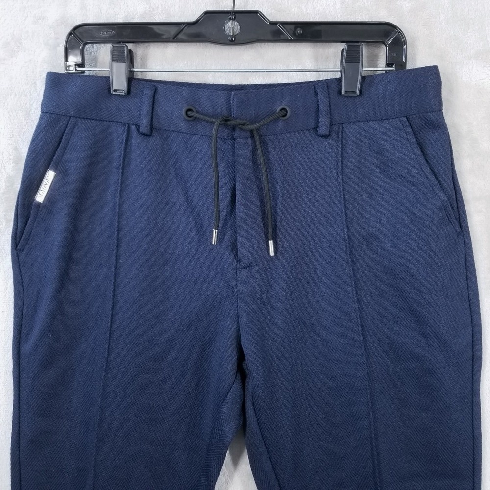 Mauvais Pants Mens 32 x 26.5 Navy Herringbone Premium Zig Zag Trousers Stretch